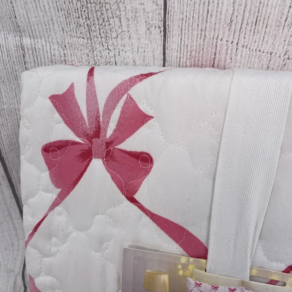Modern Heirloom Abigail Bow Quilt Set Twin White Pink Ribbon Coquette Cottage